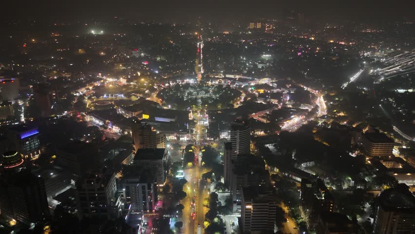 Aerial night drone shot of Connaught Place, New Delhi