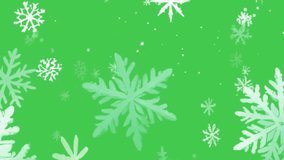 Falling white snowflakes of varying sizes and opacity on vibrant green background, gentle winter snowfall animation, festive holiday snowflake pattern for Christmas and New Year - Powered by Shutterstock - Get 15% off with code: PIKWIZARD15
