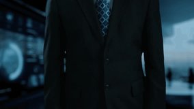 A businessman in a suit showcases a digital global network filled with connected people icons, symbolizing technology and collaboration in a modern corporate setting. Qubit - Powered by Shutterstock - Get 15% off with code: PIKWIZARD15