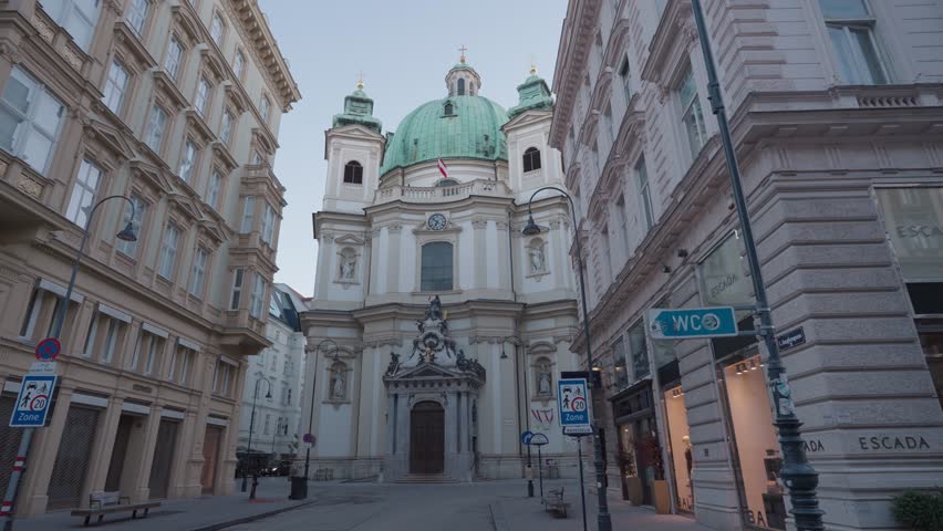 Vienna, Austria - October 25, 2025: St. Peter’s Church Vienna Baroque Facade in Historic City Center