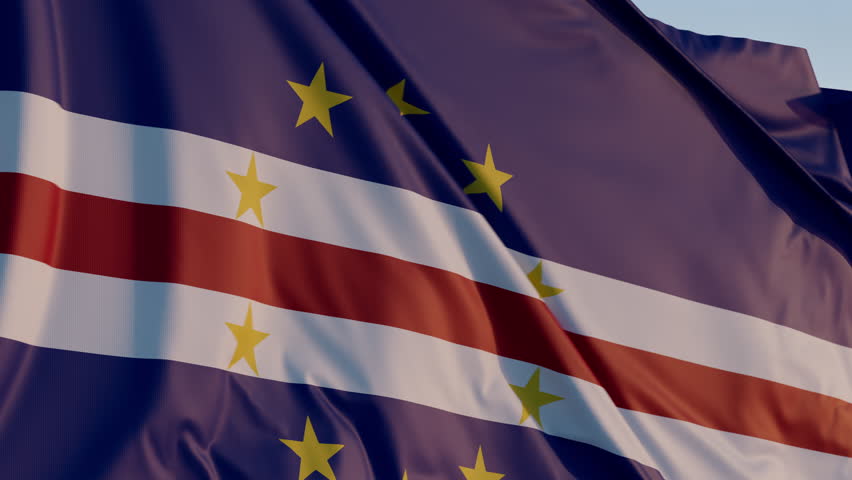 Cape Verde Praia National Flag Cinematic Realistic Waving Dolly Out Blue Sky