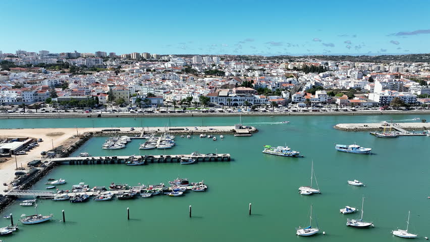 Aerial from the historic city Lagos in the Algarve Portugal
