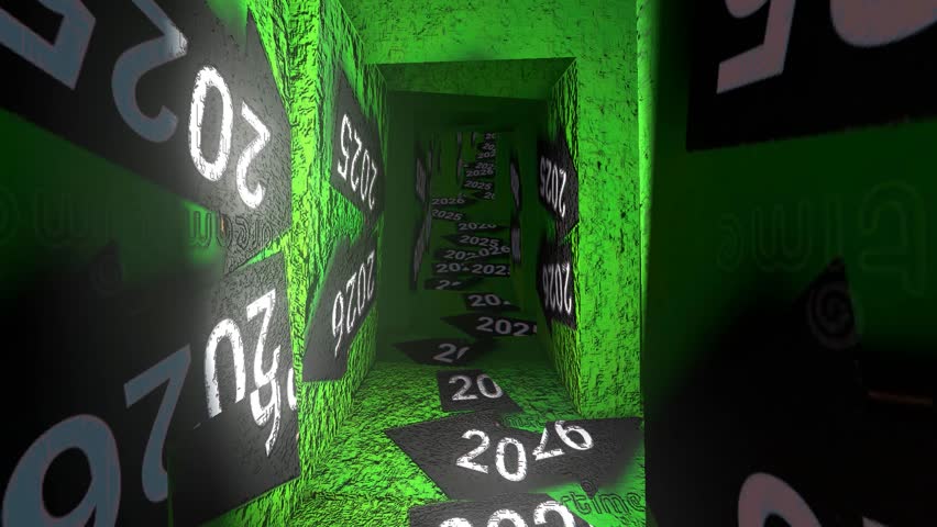 2026 New year animation in the empty tunnel. 2026 Happy new year greeting - Happy 2026 New year.