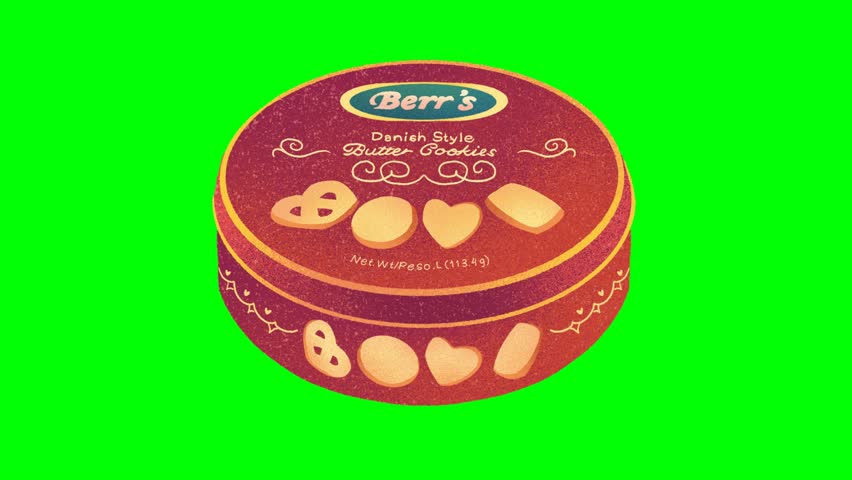 Animated Can of Danish Butter Cookies on Green Screen Video Sweet Snack Animation for Bakery, Dessert, and Food Advertisement