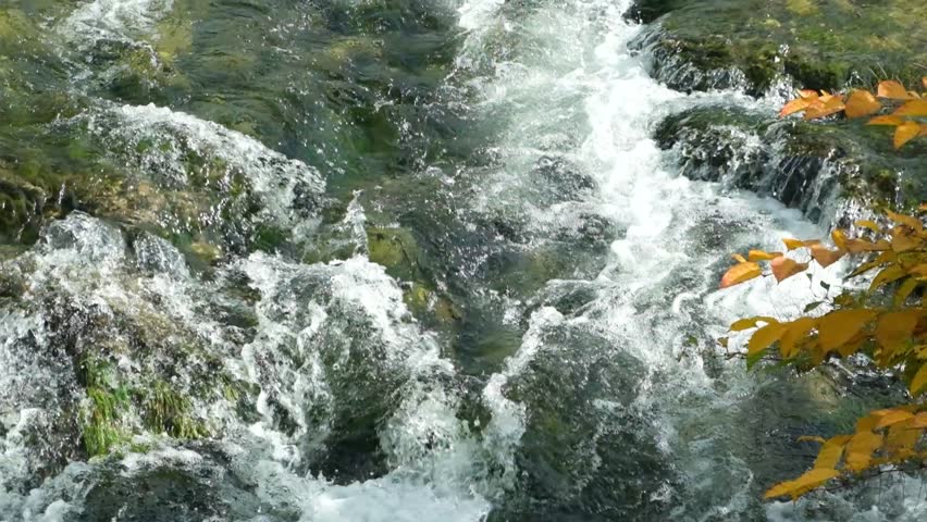 Slow Motion Top View of Foamy Rapid River Flow