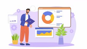 Man laptop with analyzing progress Animation Scene. Half body flat person 4k video footage. Marketing manager color cartoon style illustration for motion graphic design and animation
 - Powered by Shutterstock - Get 15% off with code: PIKWIZARD15