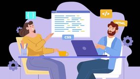 Animated software development team of programmers. Looped, flat 2D characters in HD video. Colorful isolated animation on a white background  - Powered by Shutterstock - Get 15% off with code: PIKWIZARD15