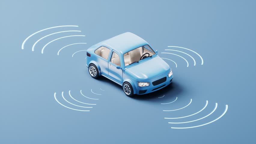 Loop animation of automobile car with automatic drive concept, 3d rendering 4k