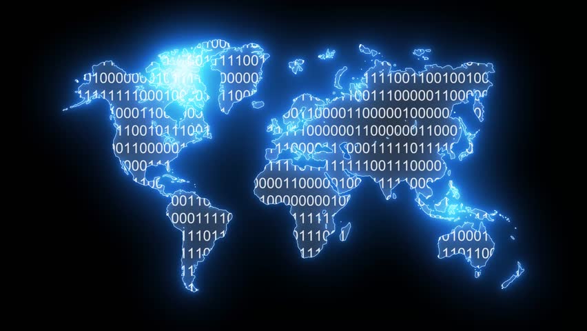 Digital technology world map binary code animation isolated on black background - Powered by Shutterstock - Get 15% off with code: PIKWIZARD15