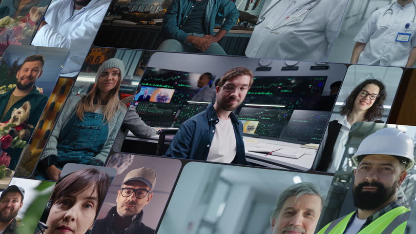 Dynamic Montage of Diverse Professionals in Different Work Environments. From Chefs and Customer Support Agents to Engineers and Industrial Workers. Teamwork, Modern Careers, and Global Collaboration.