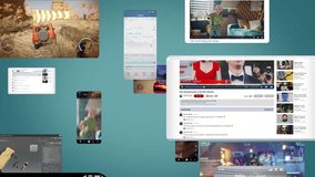 Complex Digital Ecosystem Visualized Through Floating, Interactive Windows That Showcase Video, Live Comments, Charts, and 3D Models. Concept of Online Platforms, Development, and Connectivity. - Powered by Shutterstock - Get 15% off with code: PIKWIZARD15