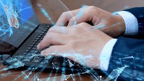 Businessman Typing on Laptop with Futuristic Digital Interface - Powered by Shutterstock - Get 15% off with code: PIKWIZARD15