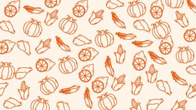 Warm and Seamlessly Looping Off-White Background Featuring a Playful Hand-Drawn Doodle Pattern of Autumn Harvest Produce, Including Pumpkins, Corn Cobs, and Sliced Lemons - Powered by Shutterstock - Get 15% off with code: PIKWIZARD15