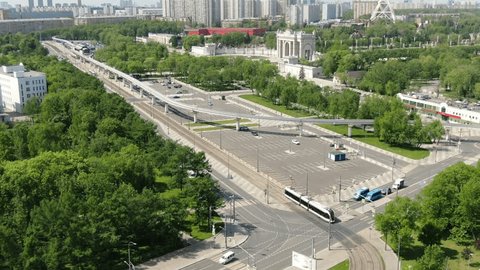 Drone Flight Toward VDNKh Main Entrance, Moscow