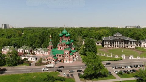 Aerial Drone View of Church of the Life-Giving Trinity in Ostankino, Moscow