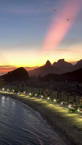 Rio De Janeiro Skyline At Copacabana Beach In Rio De Janeiro Brazil. Sunset Dusk Skyline. Tourism Scene. Copacabana Beach At Rio De Janeiro Brazil. Sunset Evening Skyline. Sunset Skyline.