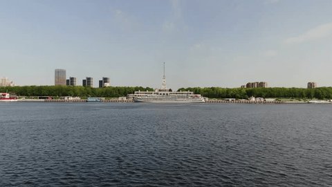 Aerial Drone Approach to North River Terminal in Moscow