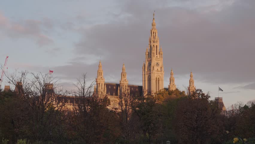 Vienna City Hall at Golden Hour Viewed from Volksgarten Vienna, Austria