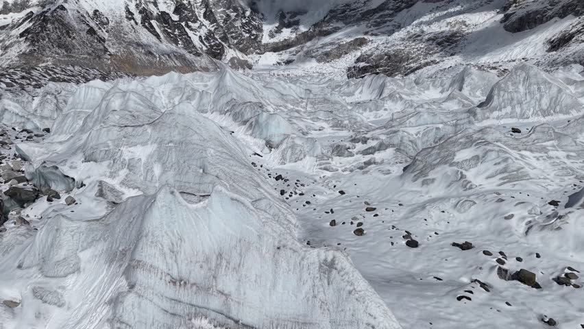 Low flight over Khumbu Glacier at Everest Base Camp in The Himalayas, Nepal