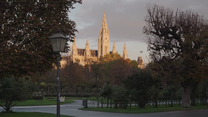 Vienna City Hall at Golden Hour Viewed from Volksgarten Vienna, Austria