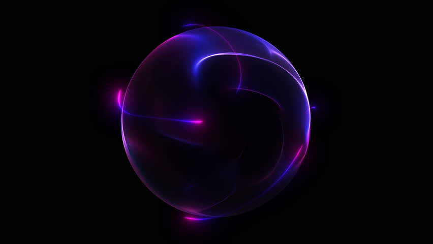 Neon sphere with blue red gradient black background. Abstract glowing purple energy sphere moving magical lines, 4K loop, plasma vortex, astral electric designer futuristic sci-fi sphere.
