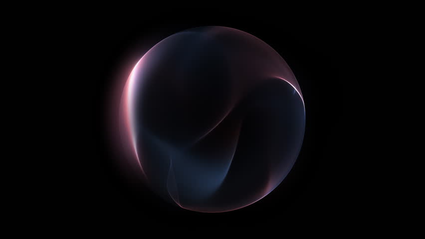 Abstract ball with smooth gradient of pastel blue and red. 3D rendering with soft muted colors shows a futuristic motion resembling a plasma cloud on black background. Perfect for event. Seamless