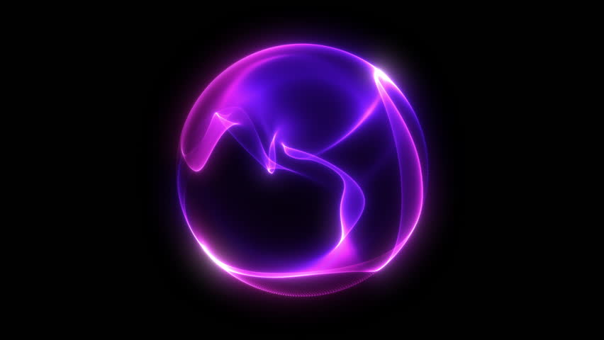 Navy violet glowing bright pink sphere. Dark purple shimmering energy sphere liquid particles magical plasma dark background. Glowing purple sphere energy loop. futuristic gradient pink sphere