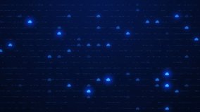 Abstract Blue Digital Cloud Network Background Loop. Seamless Data Flow With Glowing Icons And Cyber Lines For Technology, Ai, Big Data, Global Connectivity, And Cybersecurity Visuals. Abstract - Powered by Shutterstock - Get 15% off with code: PIKWIZARD15