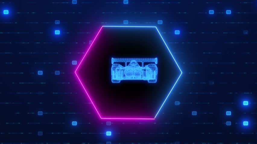 Digital Wireframe Race Car In Neon Hexagon Futuristic Automotive Technology, Virtual Racing, And Data Visualization Loopfuturistic Wireframe Race Car In Glowing Hexagon On Digital Tech Grid - Powered by Shutterstock - Get 15% off with code: PIKWIZARD15