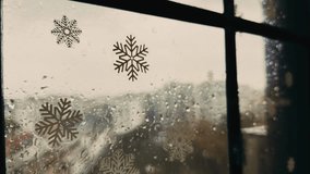 Rain Behind the Christmas Ornament Snowflake Patterned Window Glass View - Powered by Shutterstock - Get 15% off with code: PIKWIZARD15