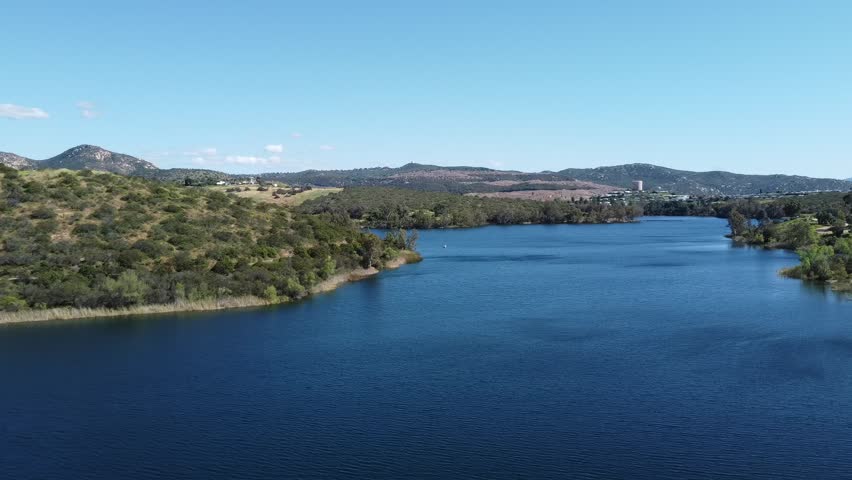 Drone Over Lake Jennings — Scenic Fishing Boat and Mountain Landscape, California, USA, Family Fishing Trip in the California Mountains