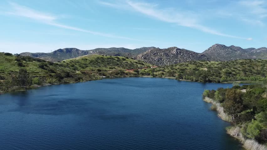 Drone Over Lake Jennings — Scenic Fishing Boat and Mountain Landscape, California, USA, Family Fishing Trip in the California Mountains