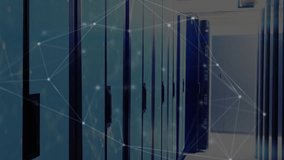 Aisle view starting overlay fade, camera moving past blue racks, nodes pulsing showing data flow. Datacenter, server, cabinet, network, connectivity, corridor, futuristic - Powered by Shutterstock - Get 15% off with code: PIKWIZARD15