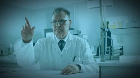 Senior male scientist starting green overlay by pointing, pinching at camera and resizing chart. Laboratory, gestures, interface, augmented, reality, technology, science - Powered by Shutterstock - Get 15% off with code: PIKWIZARD15