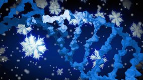 Blue helix entering top-left, rotating rightward while snowflakes falling, creating winter mood. Ribbon, spiral, glow, particles, gradient, nocturnal, abstract - Powered by Shutterstock - Get 15% off with code: PIKWIZARD15