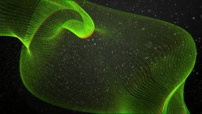 Sheer green ribbon appearing on dark, curling, flowing right, showing fluid motion, looping back. Translucent, mesh, contour, luminescent, nebula, starfield, abstract - Powered by Shutterstock - Get 15% off with code: PIKWIZARD15