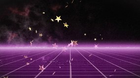 Horizon pulsing, stars popping, falling, crossing neon grid, spreading, fading, adding synth vibe. Retro, vaporwave, futuristic, parallax, plane, particles, nebula - Powered by Shutterstock - Get 15% off with code: PIKWIZARD15