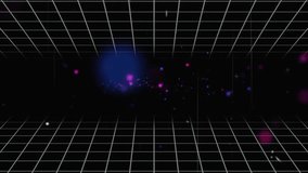 Nebula glow rising and spreading stars small white silhouette stepping forward exploring retro grid. Space, neon, avatar, futuristic, wireframe, cyberspace, starfield - Powered by Shutterstock - Get 15% off with code: PIKWIZARD15