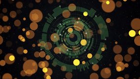 Green concentric HUD on pulse, rotating and forming tunnel while bokeh drifting, creating depth. Circular, parallax, futuristic, cosmic, abstract, motion, glow - Powered by Shutterstock - Get 15% off with code: PIKWIZARD15