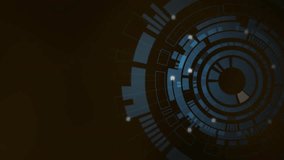 Concentric blue HUD pulsing nodes initiating golden streaks while rotating slowly, visualizing flow. Rings, display, rectangles, trails, neon, futuristic, abstract - Powered by Shutterstock - Get 15% off with code: PIKWIZARD15