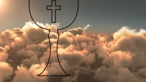 Flare appearing left initiating chalice cross staying fixed clouds drifting making devotional scene. Silhouette, goblet, cruciform, sunrise, sunset, ethereal, minimalist - Powered by Shutterstock - Get 15% off with code: PIKWIZARD15
