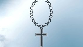 Graphic rosary descending and swaying as breeze prompts clouds drifting and highlighting cross. Bead, pendant, loop, circle, monochrome, aerial, sky - Powered by Shutterstock - Get 15% off with code: PIKWIZARD15