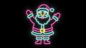 Cheerful neon Santa Claus outline lights up on a dark black background, festive Christmas and New Year glowing icon for holiday greeting, signage, ads, and social media animation - Powered by Shutterstock - Get 15% off with code: PIKWIZARD15