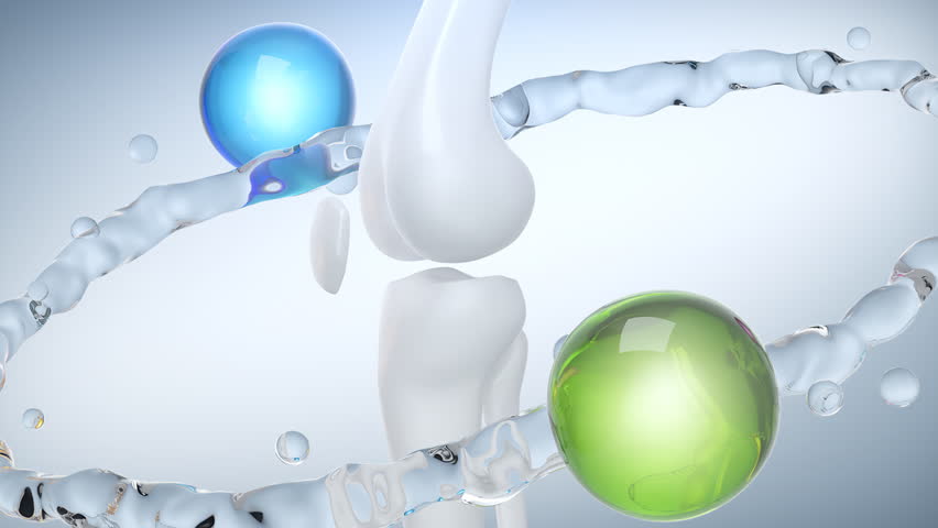 Healthy human bones and knee joints with vitamins or calcium from food and collagen. Medical food concept background.