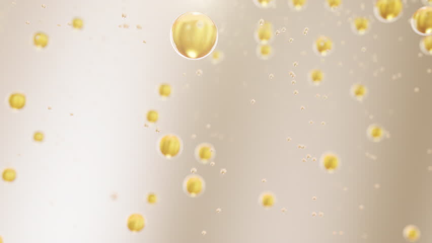 Cosmetic oil serum with molecules that drop onto skin cells, repair skin, moisturizer, collagen serum, 3D animation.