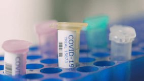 Laboratory technician picking up a COVID-19 vaccine vial from a tray, ideal for medical, healthcare, vaccination, and scientific content. - Powered by Shutterstock - Get 15% off with code: PIKWIZARD15