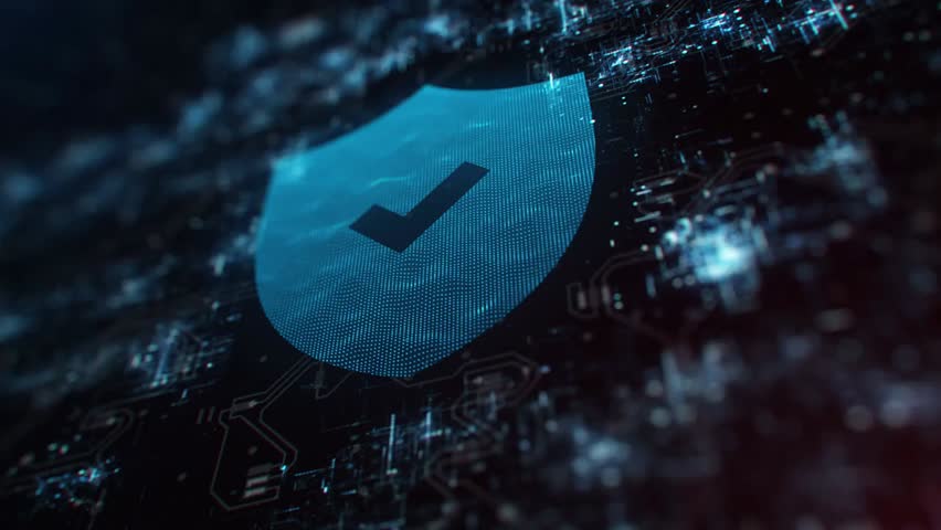 Holographic shield with a check mark glows above a circuit board, illustrating cybersecurity, digital protection, data safety, encryption, and secure technology. - Powered by Shutterstock - Get 15% off with code: PIKWIZARD15