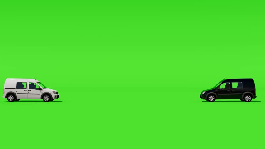 Side View of Moving vans Car with Green Screen Background
