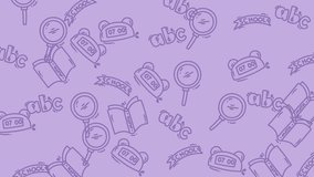 animated education icon seamless pattern School themed drawings on a solid lavender background perfect for educational designs, school supplies, stationery, and backtoschool promotions. - Powered by Shutterstock - Get 15% off with code: PIKWIZARD15
