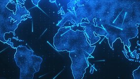 Digital world map animation with glowing connections, illustrating global networks, technology, communication, and futuristic data visualization. - Powered by Shutterstock - Get 15% off with code: PIKWIZARD15